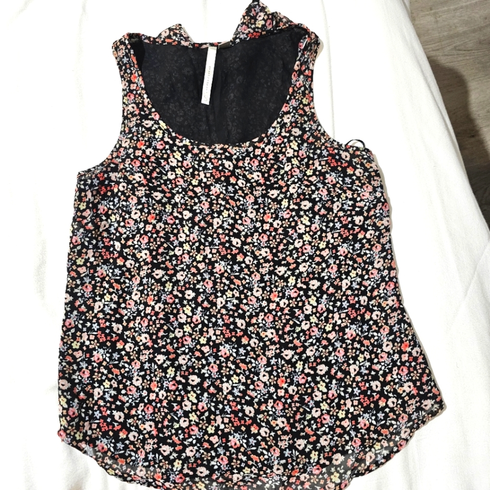 Orange and Pink Floral LC Lauren Conrad Blouse Size XSmall Bow Back
